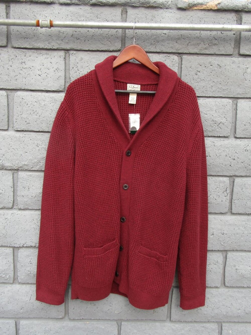 Brand New L.L. Bean Red Wine Waffle Organic Cotton Cardigan Sweater Men's XL-Reg